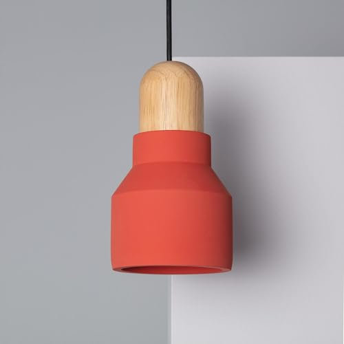 LEDKIA LIGHTING - Hängeleuchte | Beton & Holz Design | Einstellbares Kabel | E27 Fassung | Vielseitige Anwendung | Wohnzimmer, Küche, Schlafzimmer, Terrakotta, Beton