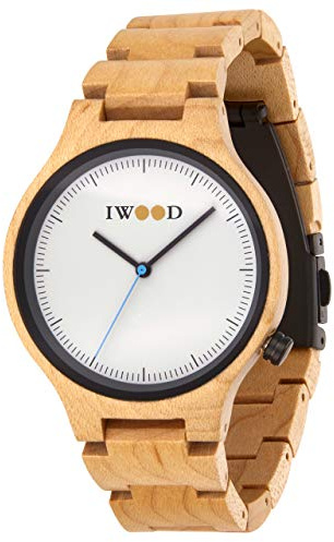 IWOOD Holzuhr - Armbanduhr aus Ahornholz - Uhr - Holz - analoge Herren Unisex Quarzuhr - Ø 40mm - Miyota Caliber