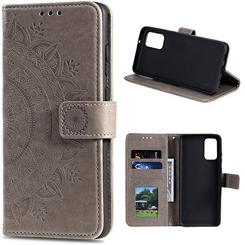 CoverKingz Handytasche kompatibel mit Xiaomi Mi 10T / Mi 10T Pro - Handy Case mit Kartenfach Handyhülle - Flipcase klappbar Motiv Mandala Grau