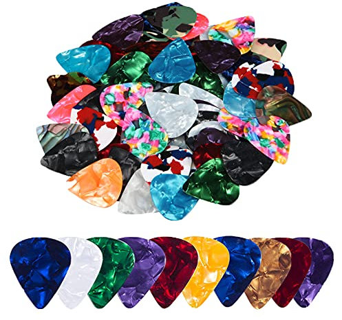 duoyif 60 Stück Plectrums, Plektrum Guitar, Zelluloid Pick, Zubehör Für Gitarren Bässe, Gitarrenpicks Werden Für E-Gitarren, Akustikgitarren, Bass Und Ukulelen Verwendet 0,46 MM 0,71 MM 0,96 MM