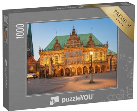 puzzleYOU: Puzzle 1000 Teile „Abendlich beleuchtetes Rathaus der Stadt Bremen, Deutschland“ – aus der Puzzle-Kollektion Bremen, Deutsche Großstädte
