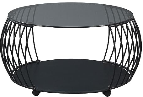 Möbel Jack Couchtisch - Grauglas - Metallgestell - Ø 80 cm - mit Rollen