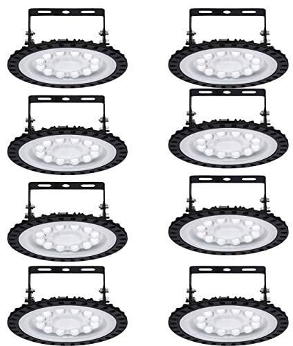 8 Stück UFO LED Deckenleuchte Werkstatt, 50W Hallenstrahler, 6500K Kaltweiß LED High Bay Licht, IP67 Led Strahler Hallenbeleuchtung, LED Strahler für Fabrikhallen, Hallenstadion, Werkstätten