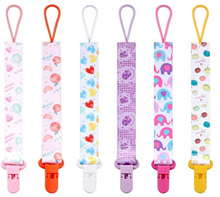 6 Pezzi Catenella Portaciuccio, Catenella Ciuccio per Bambini, Robusto Catenella Portaciuccio Tessuto Adatto a Ciucci Massaggiagengive per la Doccia del Neonato (Frutta)