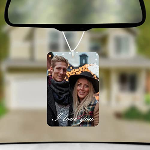 Pahdecor Custom Car Air Fresheners for Rear View Mirror Personalized Acryl Hanging Picture Photo Text Frame Scents Accessory Valentine's Day Birthday Gift Pendant (No Scent) (Clear)