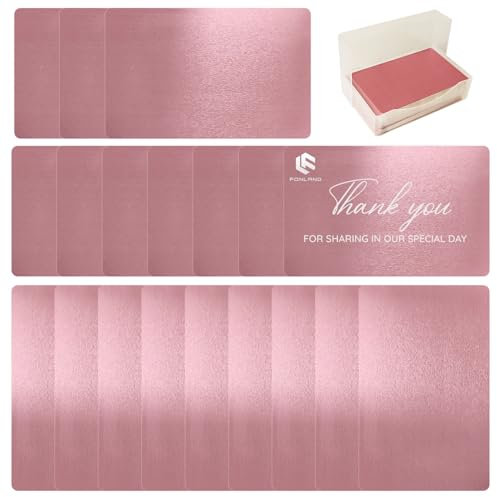 FONLAND 100 Stücke Metall Visitenkarten Blank Laser Gravierte Aluminiumlegierung Dicke Für House Office DIY Geschenkkarten, 10 Farben (Rosa)