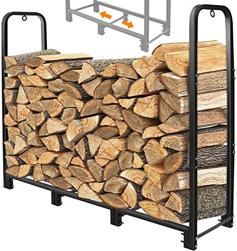 CONNOO 1,2 m Kaminholzregal Ständer Schwerlast Brennholz Holzregal Halter Kamin Holz Aufbewahrungshalter für Innen Außen Metall Stapel Holzständer Stapler Halter, Mattschwarz