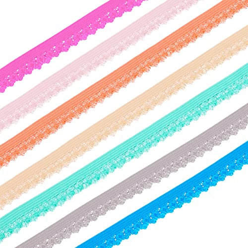 BENECREAT 35 Yards 7 Farben Stretch-Spitze Mit Metallischen Kabelbindern, Rüschenkanten, Elastisches Gurtband Für Haargummis, Stirnbänder, Näharbeiten, 13x0.5 mm