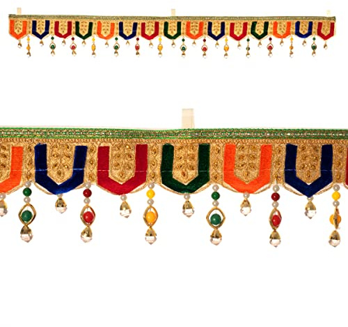 Bestickter Toran Bandhanwar Tür-/Wanddekorationstuch zum Aufhängen für Festival, traditionelles indisches Heimbüro, Tempel-Puja-Dekoration, Dekoration und Geschenk, Größe: 101,6 cm (mehrfarbig)