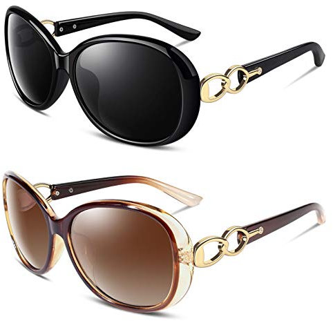 Sunier Lunettes de Soleil Femme Verres de Soleil Polarisés Surdimensionnés Shades de Mode Protection UV,2 Paquet