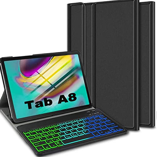 Tastiera Tablet Per Samsung Galaxy Tab A8 10.5 2021 (SM-X200/X205) Custodia, Rimovibile Magnetica Pelle Cover con Tastiera Bluetooth Wireless Keyboard Per Samsung Galaxy Tab A8 (Retroilluminato)