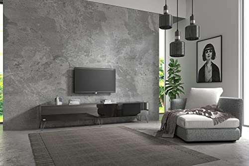 Wuun® TV-Board Lowboard Wohnwand TV-Bank Somero / 200cm (2 x 100cm) / Schwarz-Matt & Schwarz-Hochglanz/Haarnadel Chrom