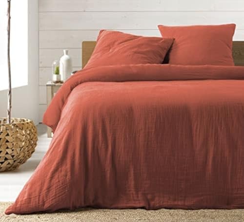 KGS Parure de Lit en Gaze de Coton - 220x240 cm - Plusieurs Coloris (Terracota)