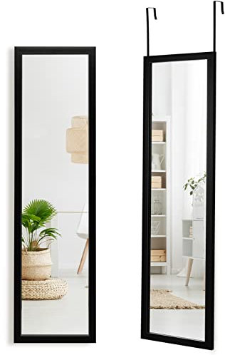 GOPLUS Miroir sur Toute la Longueur au-Dessus de la Porte, 119 cm x 33 cm Miroir Mural sur Toute la Longueur avec Crochets de Suspension pour Porte, Miroir intégral (Noir)