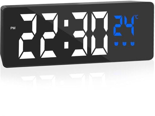 Jsdoin Digitaler Wecker, großes LED-Display, Wecker mit Temperaturanzeige, Nachttischuhr, USB/batteriebetriebener Wecker mit 3 Wecker-Schlummermodellen, 12/24 Stunden, automatische Dimmung bei Nacht,