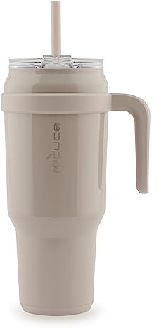 reduce 50 oz Tumbler with Handle - Vacuum Insulated Stainless Steel Mug Sip-It-Your-Way Lid and Straw Keeps Drinks Cold up to Hours Sweat Proof, Dishwasher Safe, BPA Free OG Sand (12937-FF)