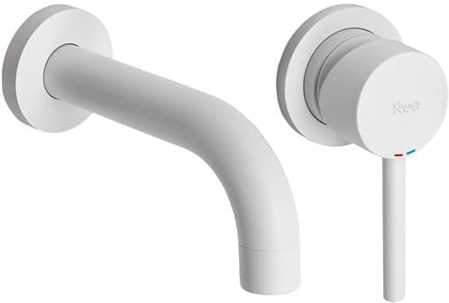 Rea Waschtischarmatur LUNGO WHITE MAT + BOX Wasserhahn Bad Badarmatur aus Messing Armatur für Waschbecken und Badewannen Badezimmer Mischbatterie Einhebel (Weiß Matt)