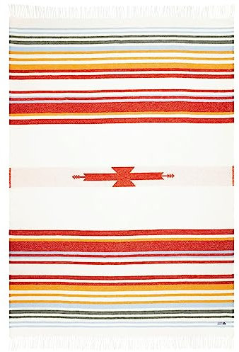 Steppenwolle® PRÄRIE Decke (135x200 cm) Bunt Mit Streifen Aus 100% Schurwolle | Wolldecke für Mädchen & Jungs | in Rot Gelb Blau Beige | Fair Produziert in der EU