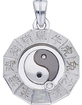 generico Anhänger aus 18 Karat, 750 Weißgold, Medaillon mit Japanischen Zivialzeichen, Yin Yang und Diamanten, Durchmesser 23 mm., 2.3 CM, Gold, Diamant