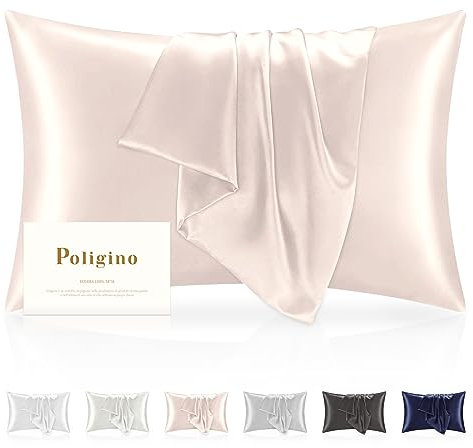 Poligino Taie Oreiller 100% Soie 50 x 70cm,Deux Côtés Taie d'oreiller en Soie de Qualité Supérieure 22 Mommes,Taie d'oreiller Hypoallergénique est Utilisée pour Protéger Les Cheveux et la Peau,Rose