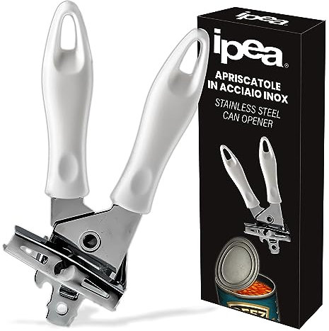 IPEA Abrelatas con hoja de acero inoxidable – Abrelatas abrebotellas de metal con mango cómodo para abrir latas, tarros, botellas – Abrelatas profesional para cocina y restaurantes