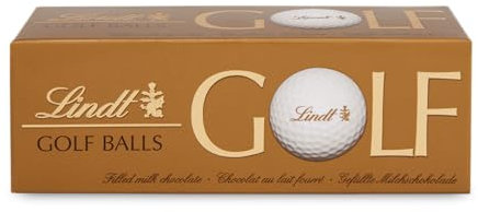 Lindt Schokolade - Golfbälle | 110 g | Drei Golfbälle aus Lindt Vollmilch-Schokolade mit Nougatcremefüllung und Waffelstückchen | Pralinengeschenk | Geschenk für Golfer | Schokoladengeschenk