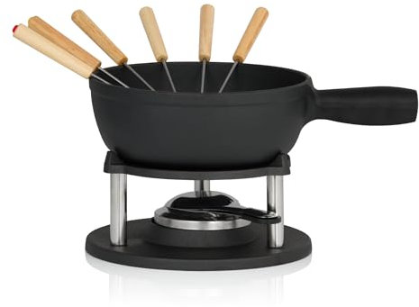 BBQ-Toro Set per fonduta in ghisa per 6 persone, 2 litri, set per fonduta, 9 pezzi, con bruciatore e forchette, set per fonduta, fonduta di carne, fonduta di cioccolato, set di pentole