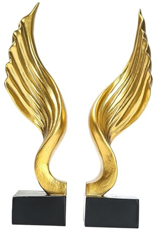 Sharplace Engelsflügel-Buchständer, Buchstützen, Statue, Dekoration, funktionale Buchhalter, Kunstharz-Ornament für Bibliothek, Schreibtisch-Dekoration, Zubehör, Golden
