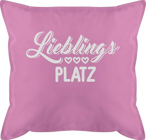 Kissen 50x50 - Statement mit Sprüchen - Lieblingsplatz - weiß - 50 x 50 cm - Pink - kissenlieblingsplatz Kissenbezug Spruch sprüche Mein bezug lieblingsplatz+Kissen und fuellung spruechen