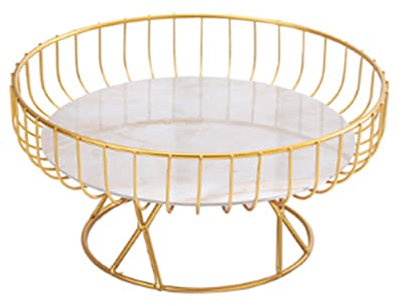 Greensen Obstschale Draht Metall Fruchtschale Dekorative Obst-und Gebäckschale Konfektschale Seicht Obstkorb Servierschale mit hoher Fuß für Gemüse, Obst, Snacks (Gold L)