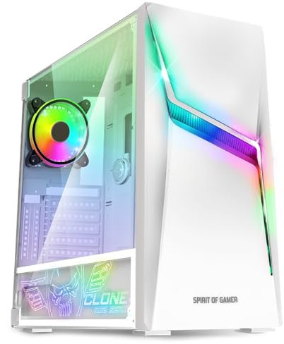 SPIRIT OF GAMER - Clone 4 - Custodia PC Gamer RGB con parete trasparente in vetro temperato - Crea il tuo PC Gaming - Torre Medio Compatibile ATX/MATX/ITX - 2 Ventole 120 mm Indirizzabili Inclusi