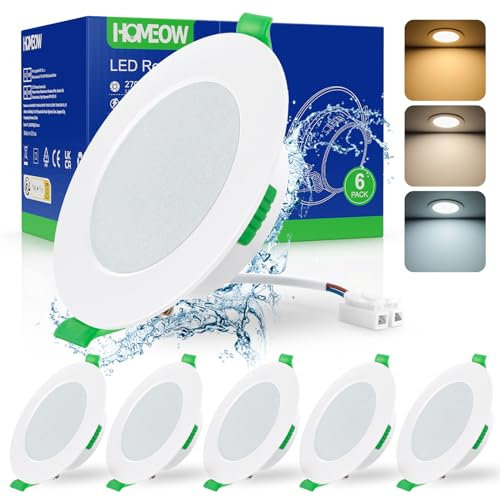 HOMEOW Focos Led Techo Empotrable 7W, Ojos de Buey 600LM IP44, Downlight Led Blanco Cálido 2700K, Natural 4000K y Frio 6000K, Apertura 75-90mm, Extraplano 24mm, No Regulable, Pack 6
