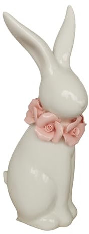 Goldbach Hase 20cm groß weiß, aus Keramik, Ostern Figur Osterhase sitzend Dekofigur Osterdeko