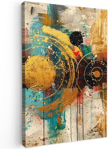 MuchoWow© Bilder 60x90 cm Wohnzimmer Deko Modern Wandbild Kunstdruck auf Leinwand Bild Schlafzimmer über Bett Room Decor Geschenke Abstrakt - Kunst - Gold - Modern
