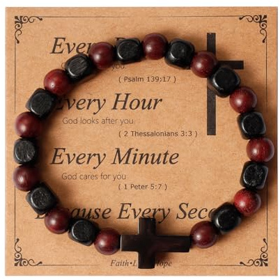 Eigso Christliche Geschenke Kreuz Armbänder für Männer Holz Onyx Perlen Gebet Handgemachte Armband für Mann Frau Ehemann