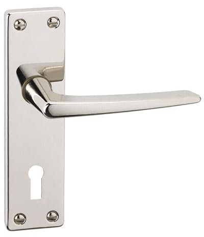 URBNLIVING Royale Metal Lever Latch Door Handles Set Round Rose Internal, External (Polished Nickel Keyhole)