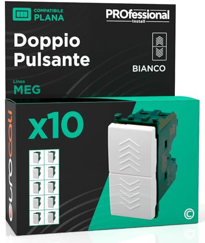 Doppio Pulsante Compatibile con Vimar Plana a Incasso da Muro Frutti Elettrici Colore Bianco - Confezione da 10