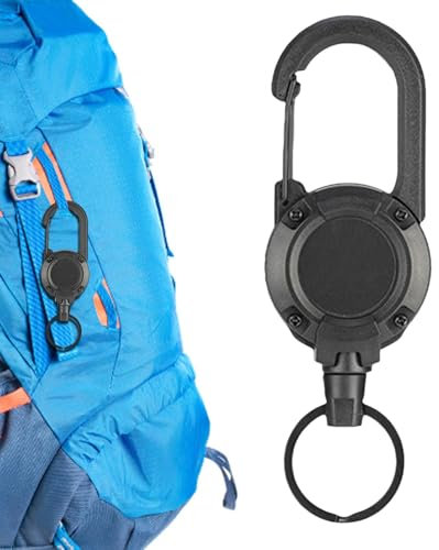 Smileshiney Portachiavi retrattile a moschettone, cavo retrattile in acciaio resistente, portachiavi estensibile con bobina per badge, clip per badge da lavoro, gancio a moschettone per crescere luce,