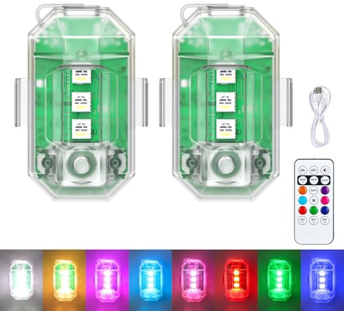 2PCS Wireless LED Strobe Lights with Remote Control, 8 Colors USB Rechargeable Waterproof Anti-Collision Emergency Warning Light, High Brightness Flashing Lights for Car Drone Truck Motorcycle Bike
