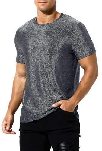 Casey Kevin Glitzer Hemd Herren Metallic Shirt Pailletten Oberteil Tops Männer T-Shirt Kurzarm Shirt Disco Party Kostüm