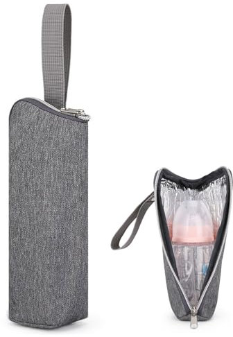 Insulated Baby Bottle Bag - Portable Cooler & Warmer, Grey, 25 x 7CM