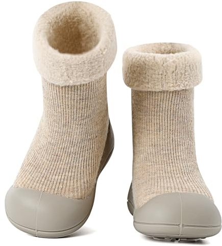 MK MATT KEELY Krabbelschuhe Baby Winter Sockenschuhe Warm Kleinkind Mädchen Jungen Outdoor rutschfeste Lauflernschuhe,Beige,12-18 Monate