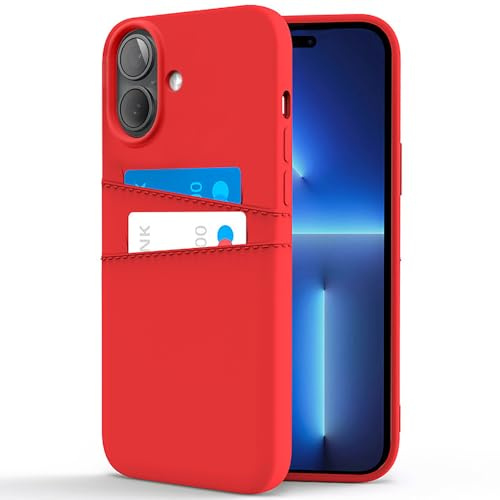 COBATREE Wallet Case for iPhone 16 Plus,Silicone Case with 2 Card Holder Slim Flexible TPU Shockproof Protective Phone Cover with 2 Card Slot Wallet Case for iPhone 16 Plus 6.7 inch-Red