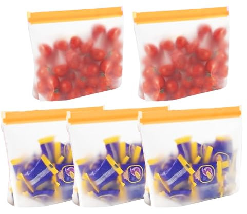 DOOCECIY 5 PCS Reusable Freezer Bags, Silicone Leakproof Food Freezer Bags, Stand Up Design