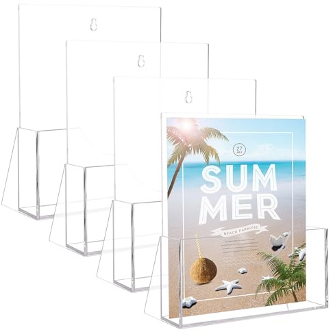 GBACHOOSE Prospekthalter aus Acryl, A5, mit Loch zum Aufhängen, freistehend, für Speisekarten, Flyer, Plexiglas, für Zeitschriften, Visitenkarten, Literatur, Broschüren, Broschüren, Menüs, 4 Stück
