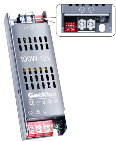 LED Trafo 230V auf 12V 8.3A, 100W Led Netzteil mit 4-Stufen-Dimmung (25%/50%/75%/100%), led Treiber 12V Geräuschloses Power Supply mit Überlast- & Kurzschlussschutz für Led Streifen