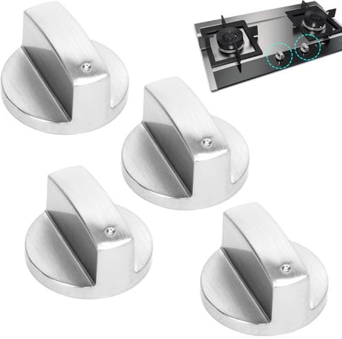 4 Pezzi Manopola del Gas, Manopole Universali per Fornelli a Gas, Manopole di Controllo in Metallo da 6mm, Adatte per Forni e Piani Cottura, Design Ergonomico e Resistente, Facile Installazione