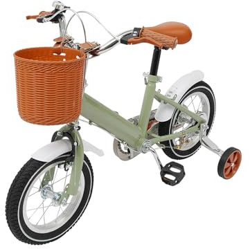 ACROSSPART 12 Zoll Kinderfahrrad, Fahrrad für Kinder mit Korb & Stützrädern, Höhenverstellbarer Sitz und Lenker, Kinderfahrrad ab 3 Jahre Jungen & Mädchen (Grün)