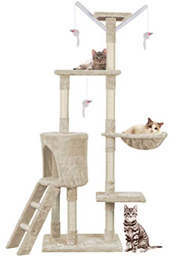 Cat Tree Tower, Cat Scratch Posts 145cm Multi-Level Stable Climbing with Ladder, Indoor Pet Activity Furniture Play House for Kitty Kitten