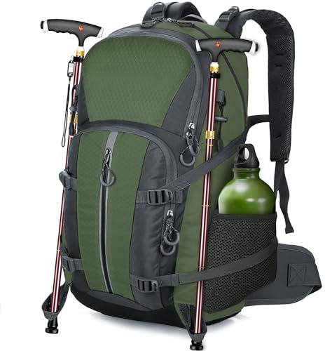 OUUTMEE 42L Wanderrucksack mit Hüftgurt für Trekking & Hiking, für Männer & Frauen, Wasserdichtes Wandergepäck, Olivgrün